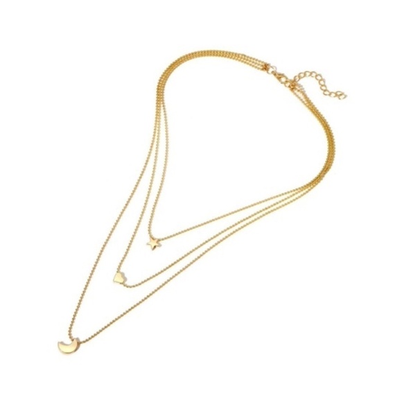 Gold Multilayer Pendant Necklace Moon Star Heart Celestial Goddess Boho Bohemian - Picture 5 of 7